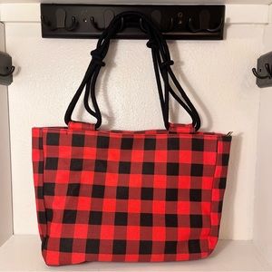 FARMHOUSE Red Black Buffalo Plaid Fabric Tote Bag Purse